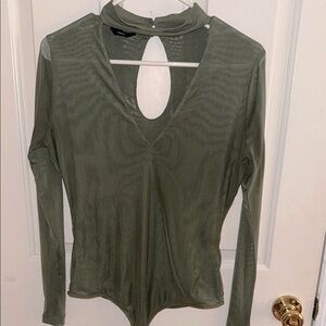 Bebe Green Cut Out Fitted thong mesh Bodysuit